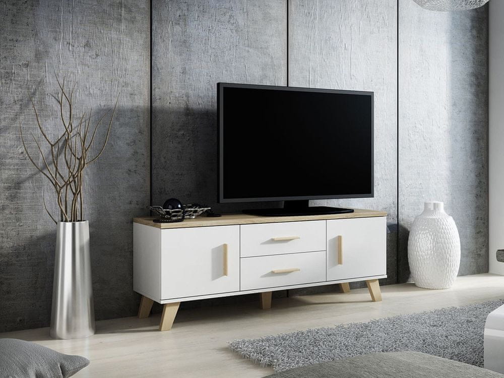 Veneti TV stolík 140 cm OLINA - dub sonoma / biely